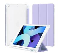 4UBonLife Coque pour iPad 9,7 Pouces 6ème/5ème Génération 2018/2017, pour iPad Air 1/2, Housse Étui de Protection Léger avec Porte-Stylet Coque Arrière en TPU Souple Givré Translucide, Violet Clair