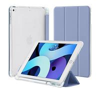 4UBonLife Coque pour iPad 9,7 Pouces 6ème/5ème Génération 2018/2017, pour iPad Air 1/2, Housse Étui de Protection Léger avec Porte-Stylet Coque Arrière en TPU Souple Givré Translucide,Lavande Grise
