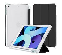 4UBonLife Coque pour iPad 9,7 Pouces 6ème/5ème Génération 2018/2017, pour iPad Air 1/2, Housse Étui de Protection Léger avec Porte-Stylet Coque Arrière en TPU Souple Givré Translucide, Noir