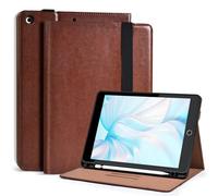 4UBonLife Coque pour iPad 9ème/8ème/7ème Génération 10,2 Pouces 2021/2020/2019, Housse Étui de Protection Angles de Vision Multiples, Coque Cuir PU avec Porte-Stylet Portefeuille Tablette Case,Marron