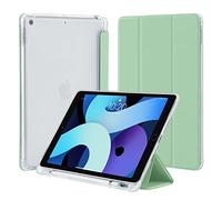 4UBonlife Coque pour iPad 9ème /8ème/7ème Génération 2021/2020/2019 avec Porte-Stylo, Housse de Protection Mince et Léger Coque Arrière Translucide en TPU Pochette pour iPad 10,2 Pouces, Vert Menthe