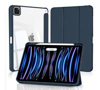 4UBonLife Coque pour iPad Pro 11 Pouces 2022/2021/2020/2018 avec Porte-Stylet, Housse de Protection Dos Transparente Claire Rigide, Étui Tablette Antichoc Mince, Bleu Marine