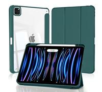 4UBonLife Coque pour iPad Pro 11 Pouces 2022/2021/2020/2018 avec Porte-Stylet, Housse de Protection Dos Transparente Claire Rigide, Étui Tablette Antichoc Mince, Vert Nuit