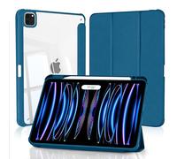 4UBonLife Coque pour iPad Pro 11 Pouces 2022/2021/2020/2018 avec Porte-Stylet, Housse de Protection Dos Transparente Claire Rigide, Étui Tablette Antichoc Mince, Bleu Paon