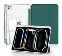 4UBonLife Coque pour iPad Pro 11 Pouces M5/M4 2025/2024 (6e/5e Génération) avec avec Porte-Stylet, Housse de Protection Dos Transparente Claire Rigide, Étui Tablette Antichoc Mince, Vert Nuit