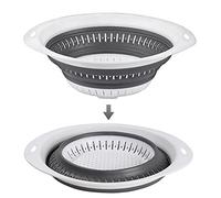 4UBonLife Passoire Pliable en Silicone et Plastique, Passoire Cuisine Passoire à Pâtes peu Encombrante dans la Cuisine, Passoire Retractable Camping, Blanc/gris Taille L