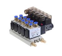 4V210-08 DC 12V 24/AC110V 220V Quintuple Solenoid Valve 6/8/10mm Connectors Silencers Base Set6-02 NWPNLXEA(6mm Fittings,AC220V)