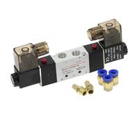 4V220-08 Électrovanne pneumatique à double bobine 5 voies 2 positions 6,35 mm CC 12 V DC24 V AC 110 V AC 220 V avec raccords silencieux (raccords PC4 mm, AC 220 V)