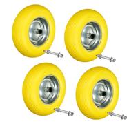 4x 15" Roue brouette caoutchouc solide PU 4.80/4.00-8 39cm axe inclus increvable