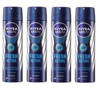 4x 150ml NIVEA Hommes Frais Active 48h Déodorant Spray Sans Aluminium 0% Quick