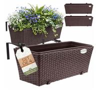 4x Bac à fleurs CASARIA® 11 litres support de montage intérieur extérieur jardinière pot de fleurs décoration balcon terrasse brun