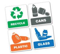 4X Bin Signs Recycle Cans Plastic Glass Sticker