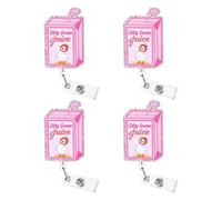4X Bobines de Cartes d ' Identité Rétractables sur le Thème des Animaux Lanière de Porte-Carte d ' identité de Construction en Acrylique pour Un Usage Quotidien Clip de Badge Animal Amusant