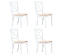 4x Bois d'Hévéa Massif Chaises à Dîner Blanc/Bois Clair Salle à Manger vidaXL