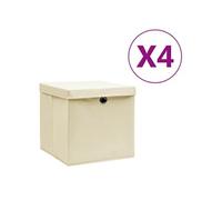 4x Boîtes de Rangement avec Couvercles Coffres de Rangement Boîtes d'Emballage Stockage Foulards Chaussettes Sous-vêtements 28x28x28 cm Crème