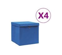 4x Boîtes de Rangement avec Couvercles Coffres de Rangement Boîtes d'Emballage Stockage Foulards Chaussettes Sous-vêtements 28x28x28 cm Bleu