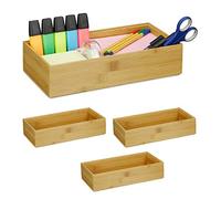 4X Boîtes de Rangement en Bambou, empilable, rectangulaire, Nature, Caisse de Cuisine, HxLxP : env. 7x30x15 cm, Nature