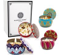 4x Bougie parfumée, Cire de soja Bougies parfumées, Set cadeau, Cadeaux pour femmes, avec fleurs séchées, K003