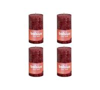 4x Bougies Pilier Rustiques 130x68 mm Rouge Velours Cierges sans Fumée