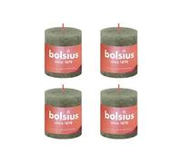 Bolsius - Lot de 4 bougies pilier rustiques - Vert foncé - Longue durée de combustion de 35 heures - Non parfumée - Cire végétalienne naturelle - Sans huile de palme - 8 x 7 cm