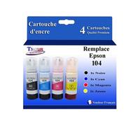4 Cartouches Compatibles pour Epson EcoTank ET-2720, ET-2721, ET-2726, ET-2810, ET-2811, ET-2812, ET-2814 remplace Epson 104 - T3AZUR https://www.fnac.com/mp44787258/4-Cartouches-Compatibles-pour-Epson-EcoTank-ET-2720-ET-2721-ET-2726-ET-2810-ET-2811-ET-2812-ET-2814-remplace-Epson-104-T3AZUR/w-4?oref=0bbd5dbb-74c4-3823-c06b-f287ec924a99