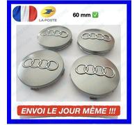 4X CACHE MOYEU CENTRE DE ROUE Pour AUDI GRIS 60MM Embleme Logo Insigne Jante