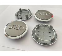 4X CACHE MOYEU CENTRE DE ROUE Pour AUDI GRIS 69MM Embleme Logo Insigne Jante