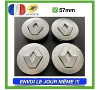4X CACHE MOYEU CENTRE DE ROUE Pour RENAULT GRIS 57MM Embleme Logo Insigne Jante