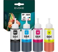 4x cartouches d'encre pour Epson 664 = T6641 T6642 T6643 T6644 | Remplacement pour Ecotank ITS L3050 L3060 L3070 L382 L210 L386