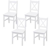 4x chaise de salle à manger HWC-F77, style rustique-cottage, en bois massif blanc