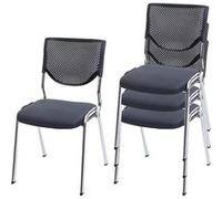 4x Chaise Visiteur T401, Chaise De Conférence Empilable, Tissu/Textile Siége Gris Foncé, Pieds Chromés Multicolore