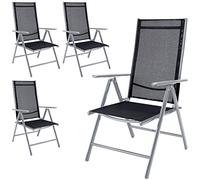 4X Chaises de Jardin à Dossier Haut Argent Aluminium Pliable résistante intempéries Dossier réglable 8 Positions accoudoirs 120kg