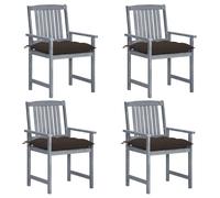 4x Chaises de Jardin avec Coussins Gris Bois d'Acacia Massif Extérieur vidaXL