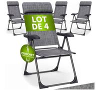 Casaria® 4X Chaises de Jardin Pliantes Gris Chiné en Aluminium avec accoudoirs Dossier réglable Plage Piscine Camping Voyage
