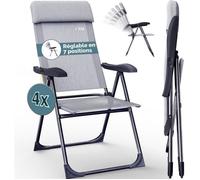Casaria® 4X Chaises de Jardin Pliantes Gris Chiné en Aluminium avec accoudoirs Dossier réglable Plage Piscine Camping Voyage