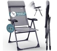 Casaria® 4X Chaises de Jardin Pliantes Gris en Aluminium avec accoudoirs Dossier réglable Plage Piscine Camping Voyage