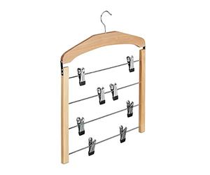 4X Cintres Multiple en Bois pour Robes Pantalons antidérapant HxlxP: 45,5 x 39 x 2,5 cm,Nature/Argent
