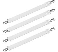 4X Clips pour draps de lit Blancs - Attaches pour Bretelles - Sangles pour Porte-Matelas pour draps Plats et Housses - Sangle élastique réglable et Clip en métal