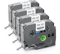 4x Compatible TZe231 TZe-231 Ruban d'étiquettes de Remplacement pour Brother Tz 12mm 0,47 Tape pour Brother P-Touch PT-H105 PT-E100 PT-H110 PT-H107B PT-1010 PT-1000 PT-P300BT Noir sur Blanc