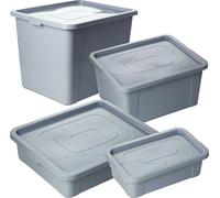 4X Container plastique Multibox avec couvercle Gris 4,5 L, 10 L, 20 L, 30 L