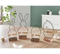 4x décorations de Pâques "Modern" en métal, bois & jute, figurines de décoration lapin de Pâques & œuf de Pâques, 13 - 22 cm de haut