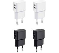 4X Double Chargeur Usb 12W / 2400Ma Pro Series Alimentation Universelle Adaptée Pour Téléphone Portable, Batterie Externe Et Enceinte Bluetooth (90°, Double Sortie Usb) Noir/Blanc