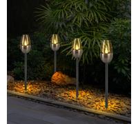 4x Extérieure Lampe Solaire Spots à Encastrer Effet Feu Terrasses Noir LED