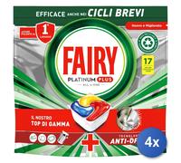 4X Fairy Tabs Lave-Vaisselle 17 Pièces Platinum Plus Citron Fabriqué En Italie