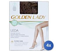 4x Golden Lady Collant Voilé Leda 20 Den Fauve 2 Paires Taille 4