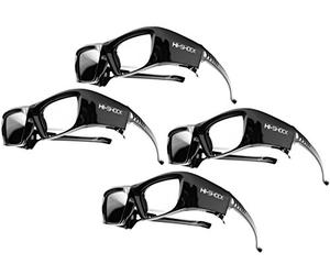 4x Hi-SHOCK® RF Pro "Black Diamond" | Lunettes 3D-RF pour projecteurs: EPSON®, JVC®, SONY® | compatibles avec ELPGS03, EB-W16, EH-TW550, EH-TW570, EH-TW5910, EH-TW5100, EH-TW5200, EH-TW5300, EH-TW5350, EH-TW5210 EH-TW6100, EH-TW6600, EH-TW7200, EH-TW8100, EH-TW8200, EH-TW9100, EH-TW9200 | in ccessoires + 3 ans de garantie [lunettes à obturation | 120 Hz | rechargeables | 39 gr. | FHD3DRF | noir]