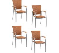 4x KONWAY® ARUBA Fauteuil empilable Marron Premium Polyrattan Fauteuil de jardin Set de chaises