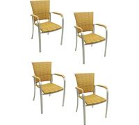 4x KONWAY® ARUBA Fauteuil empilable Tabaco Premium Polyrattan Garden Fauteuil Set Chaise