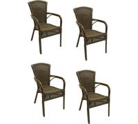 4x KONWAY® COLOMBO Fauteuil empilable Marron Premium Polyrattan Jardin Fauteuil Set Chaise
