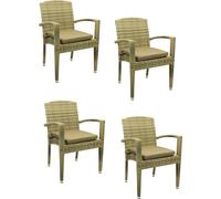 4x Konway MAUI Fauteuil empilable Ivoire Premium Polyrattan Garden Chair Set